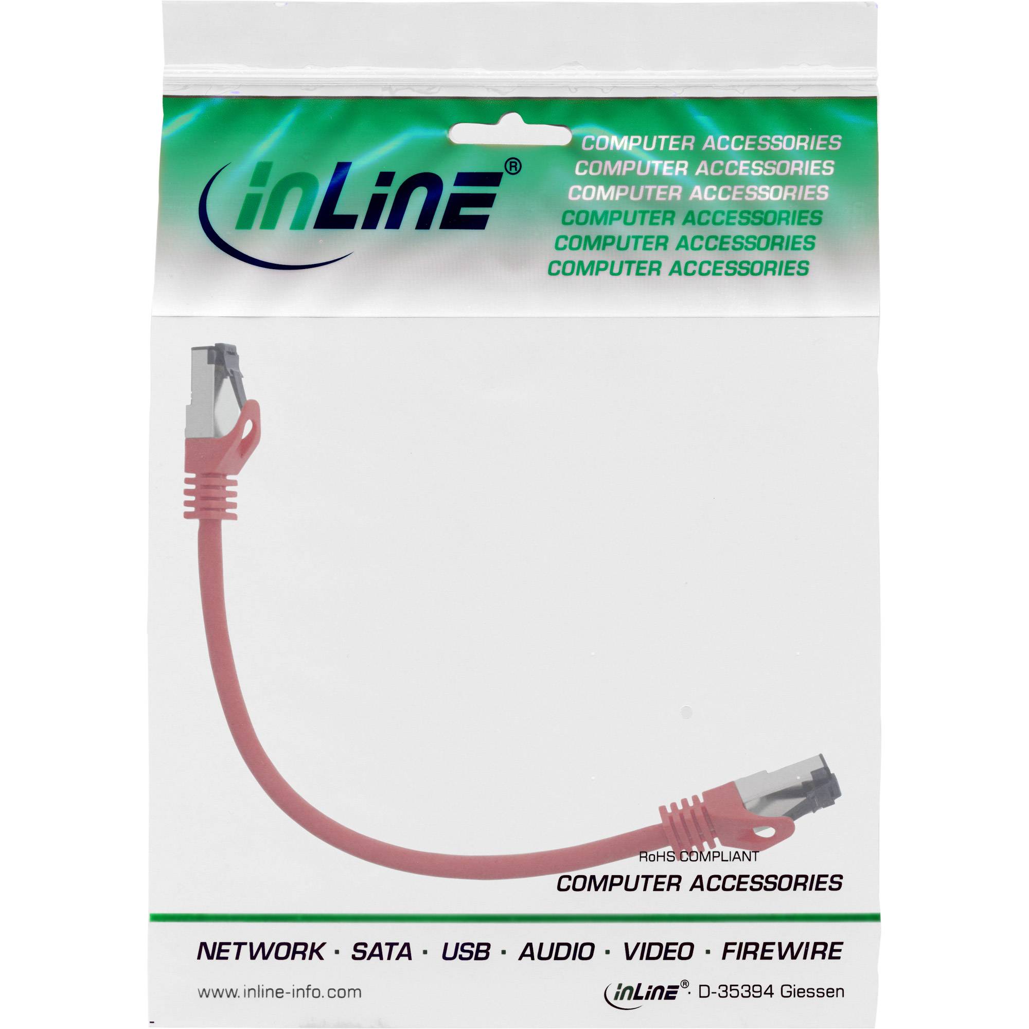 INLINE - Patchkabel - S/FTP (PiMf) - Cat.8.1 - 2000MHz - halogenfrei - rot - 0,3m