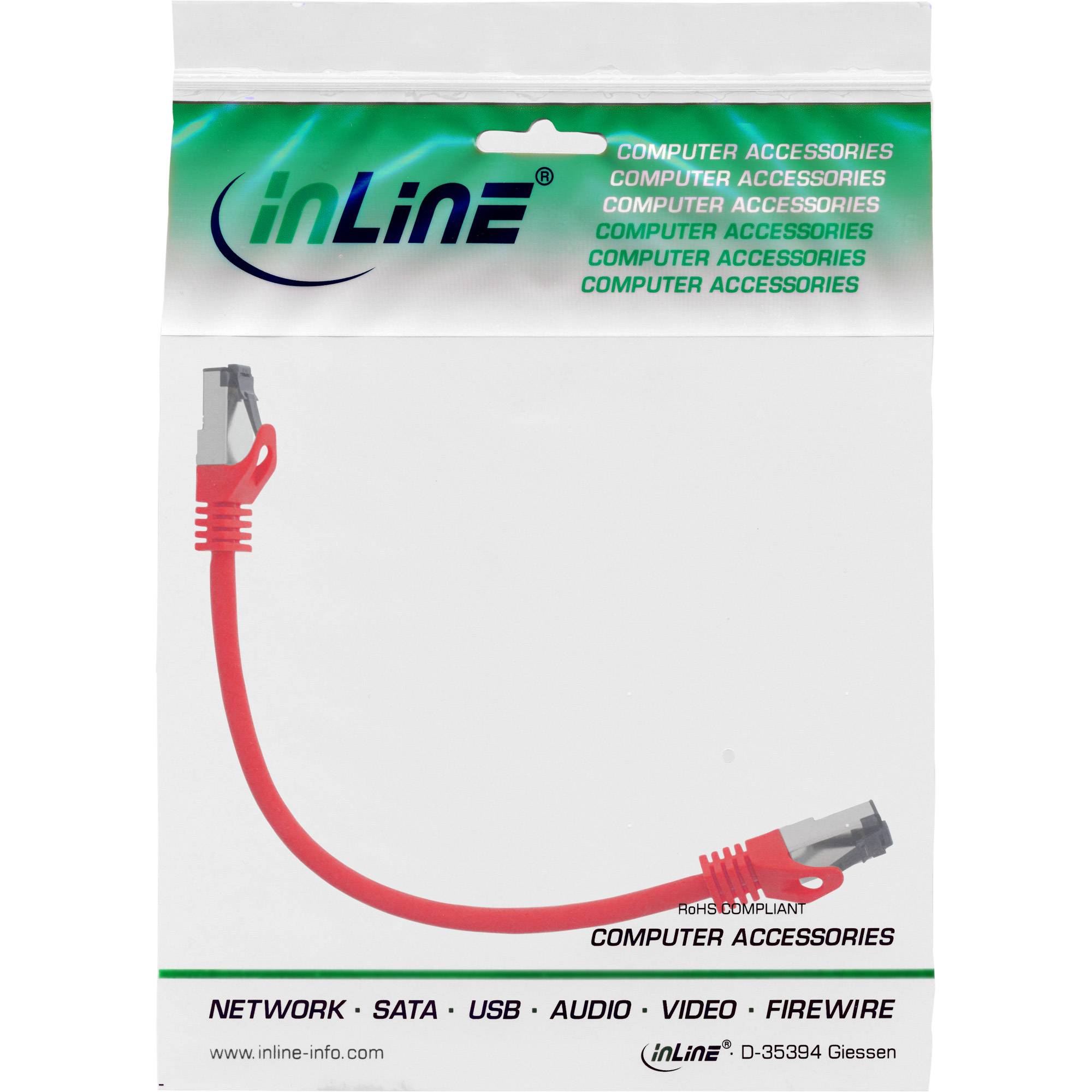 INLINE - Patchkabel - S/FTP (PiMf) - Cat.8.1 - 2000MHz - halogenfrei - rot - 0,3m