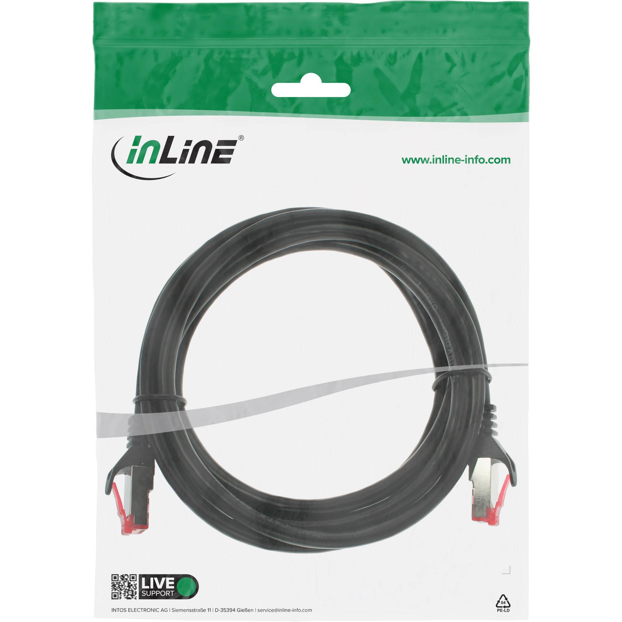 INLINE - Patchkabel - S/FTP (PiMf) - Cat.6 - 250MHz - PVC - Kupfer - schwarz - 0,5m