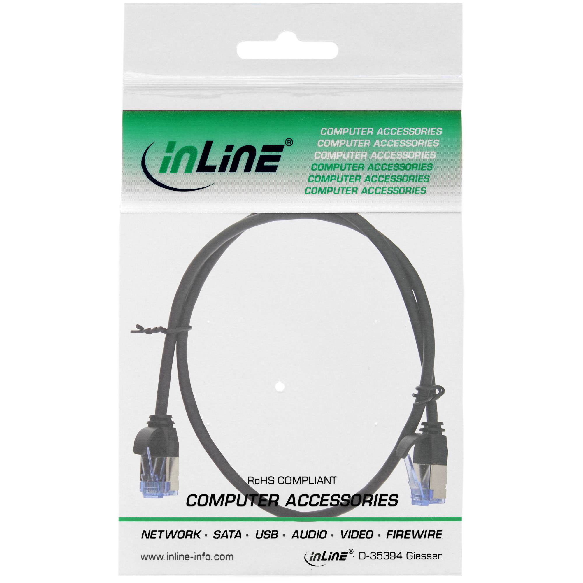 INLINE - Patchkabel slim - U/FTP PiMf - Cat.6A - schwarz - 0,5m