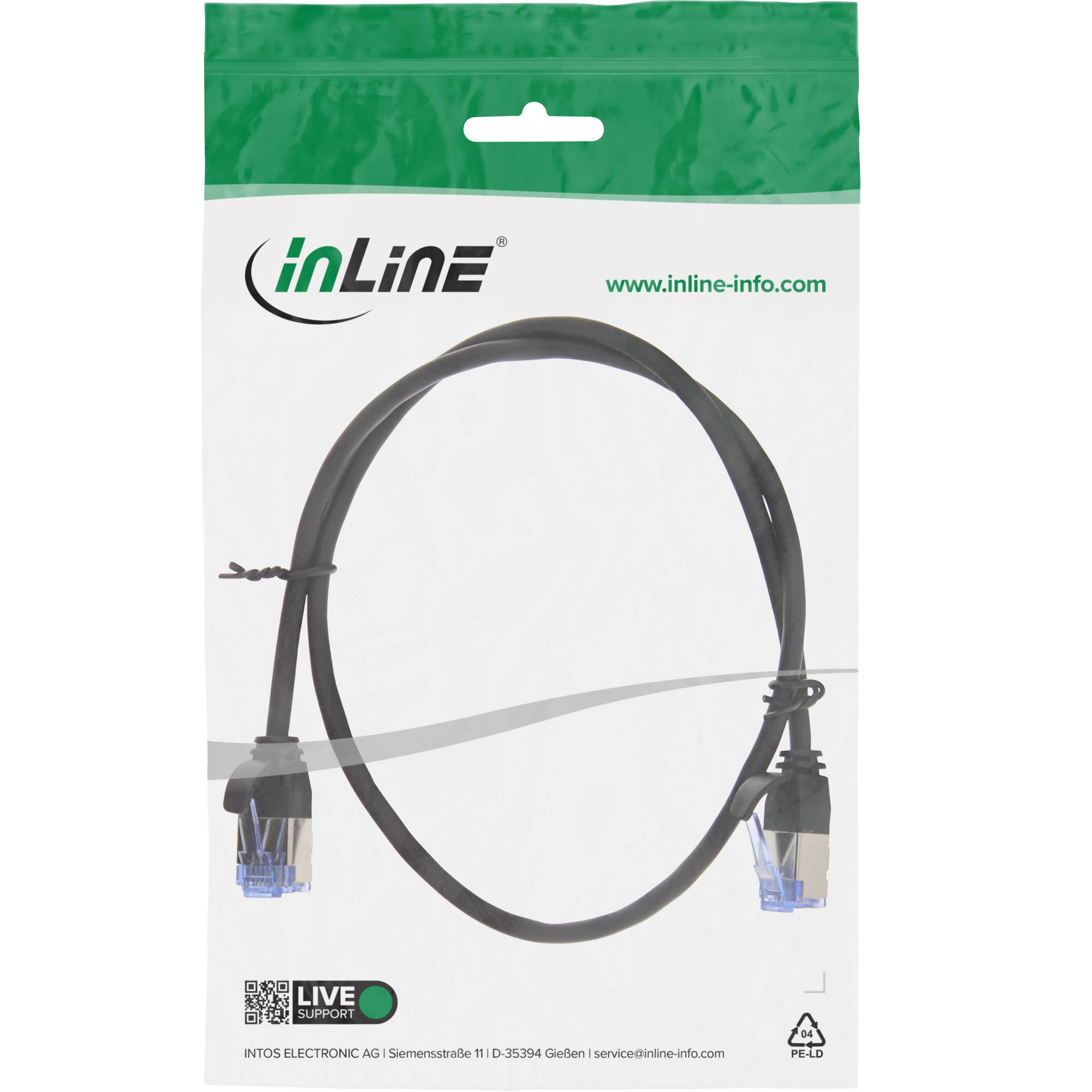 INLINE - Patchkabel slim - U/FTP PiMf - Cat.6A - schwarz - 0,3m