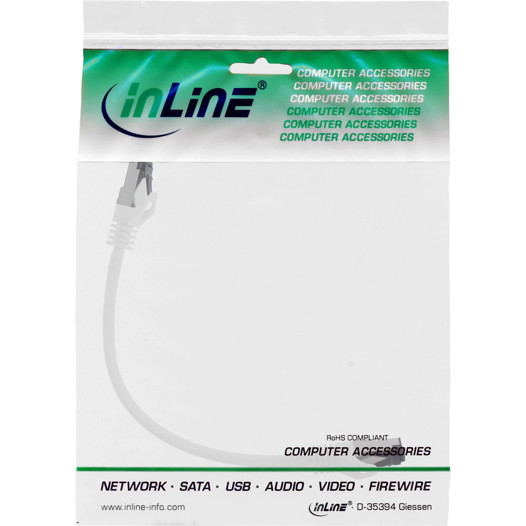 INLINE - Patchkabel - S/FTP (PiMf) - Cat.8.1 - 2000MHz - halogenfrei - weiß - 0,25m