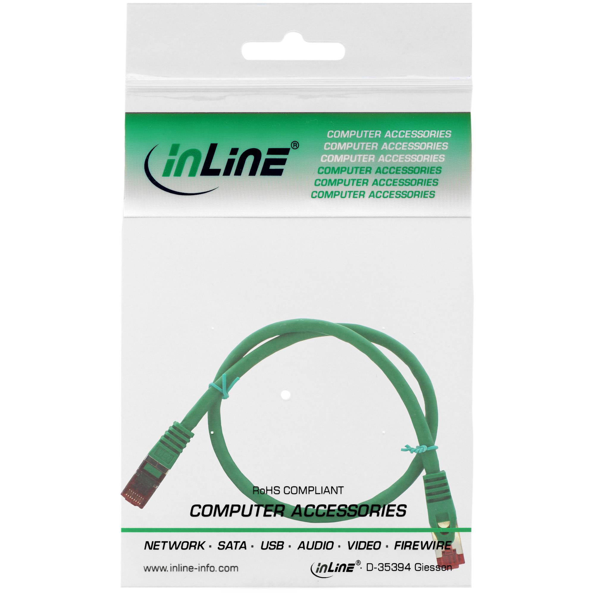 INLINE - Patchkabel - S/FTP (PiMf) - Cat.6 - halogenfrei - Kupfer - grün - 0,5m