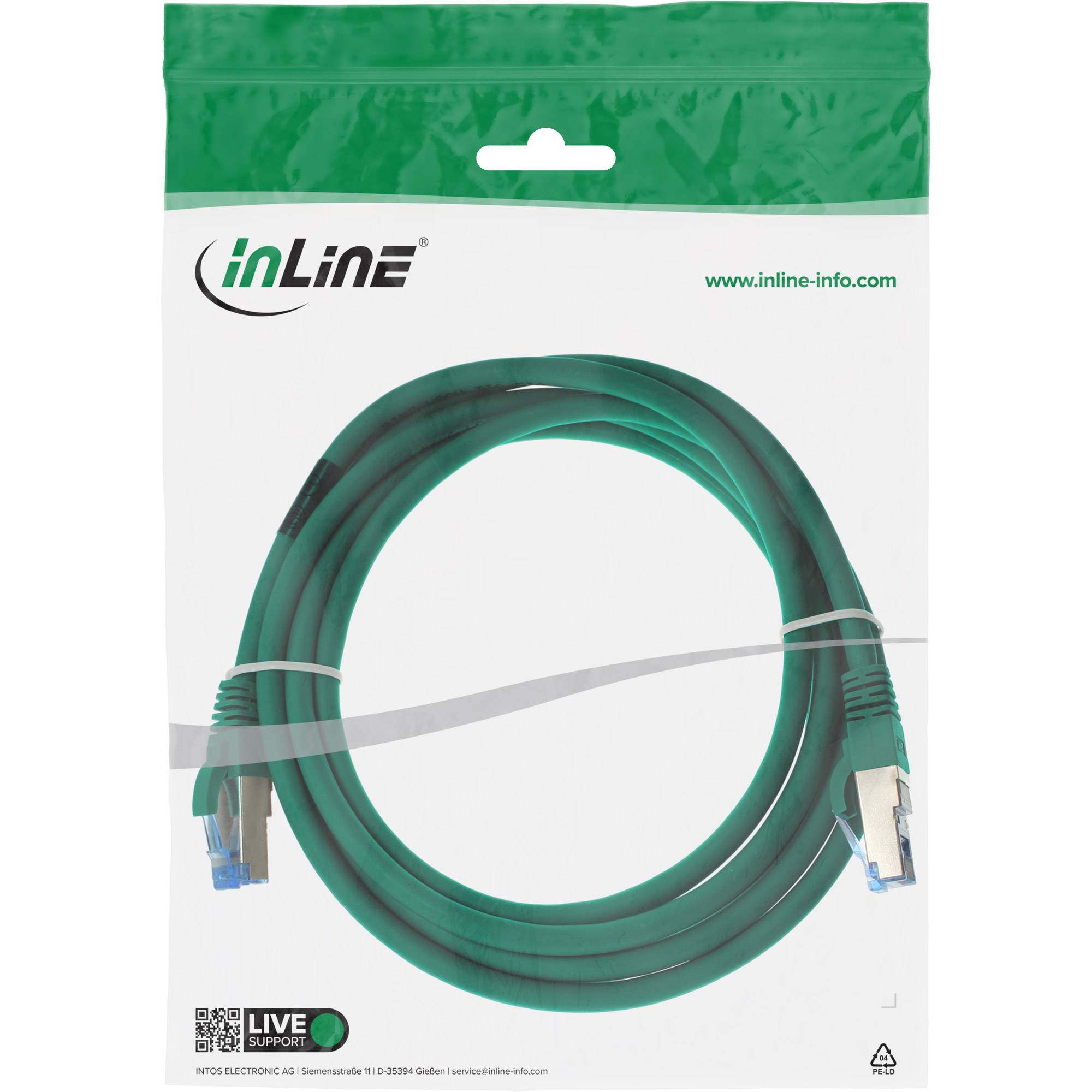 INLINE - Patchkabel - S/FTP (PiMf) - Cat.6A - halogenfrei - grün - 1,5m