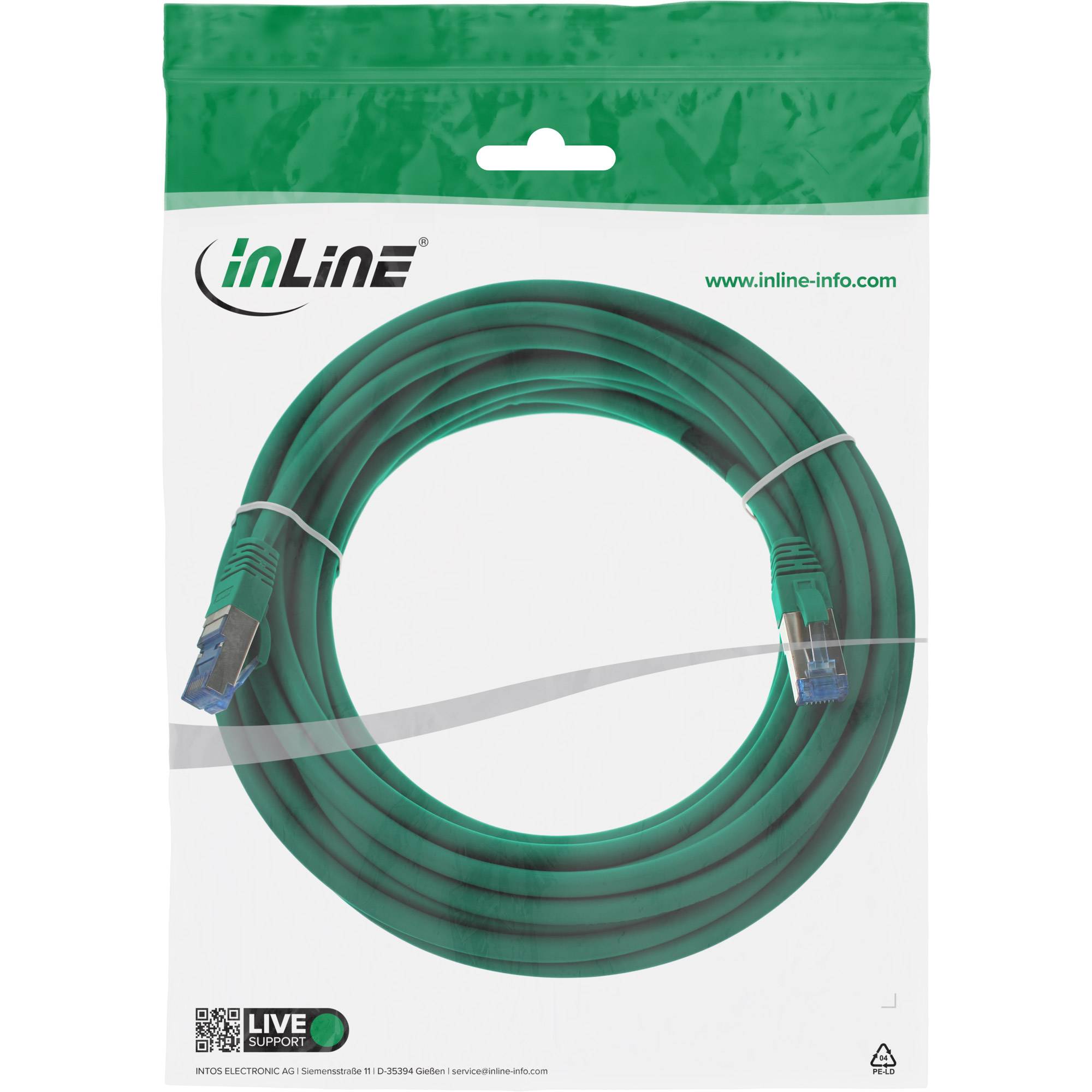 INLINE - Patchkabel - S/FTP (PiMf) - Cat.6A - halogenfrei - grün - 20m