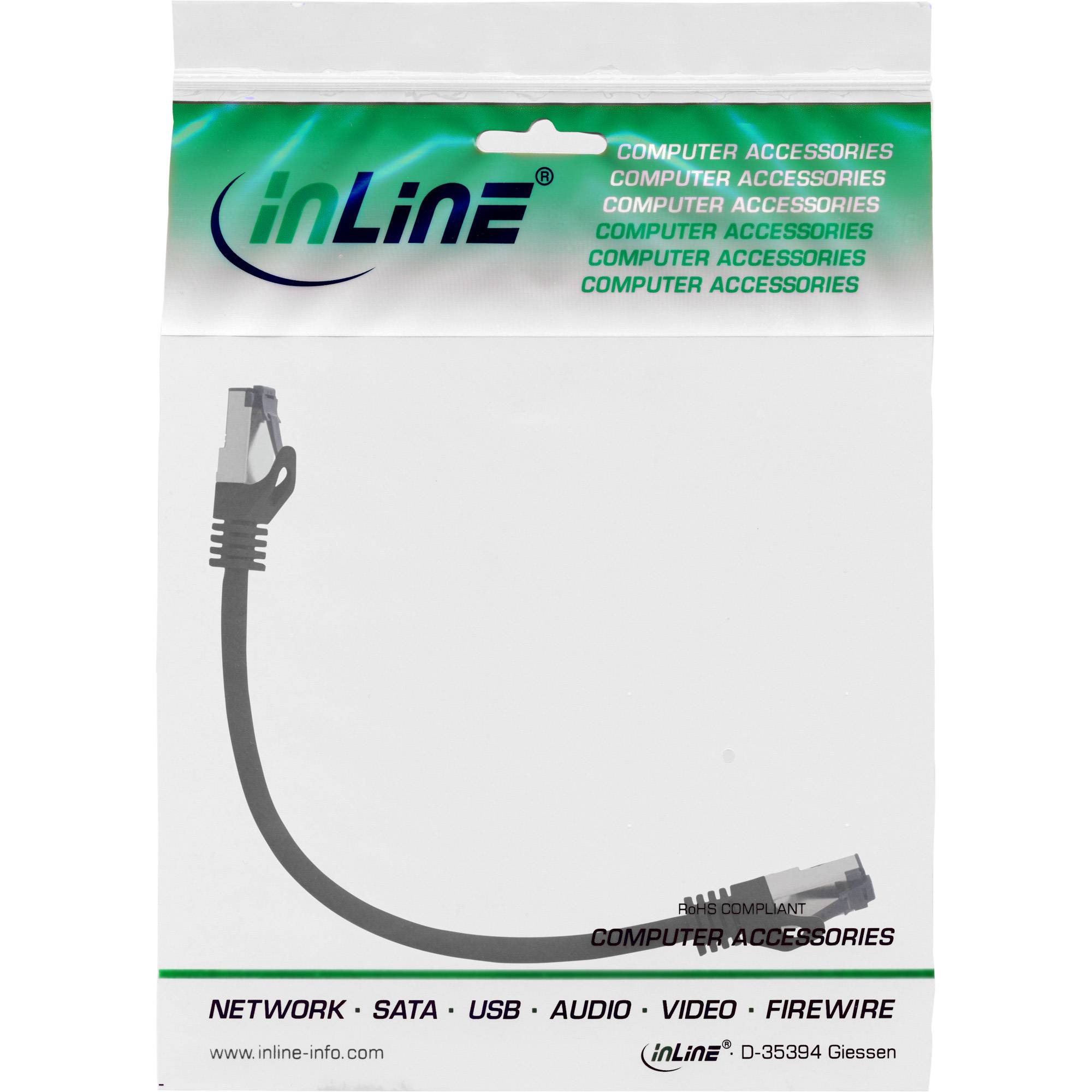 INLINE - Patchkabel - S/FTP (PiMf) - Cat.8.1 - 2000MHz - halogenfrei - schwarz - 0,3m