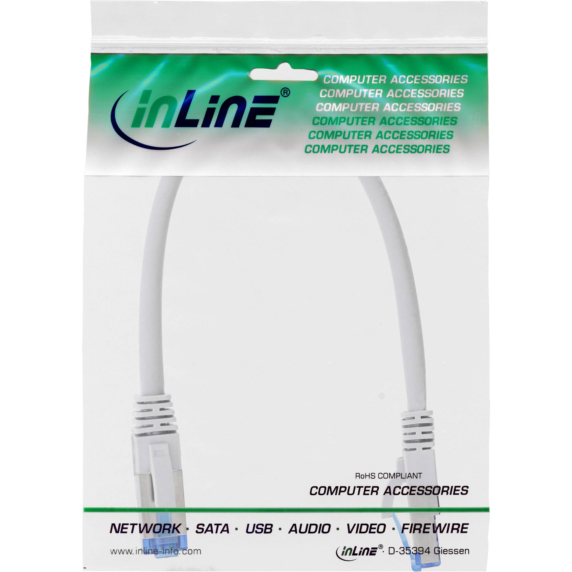 INLINE - Patchkabel - S/FTP (PiMf) - Cat.6A - halogenfrei - weiß - 0,3m