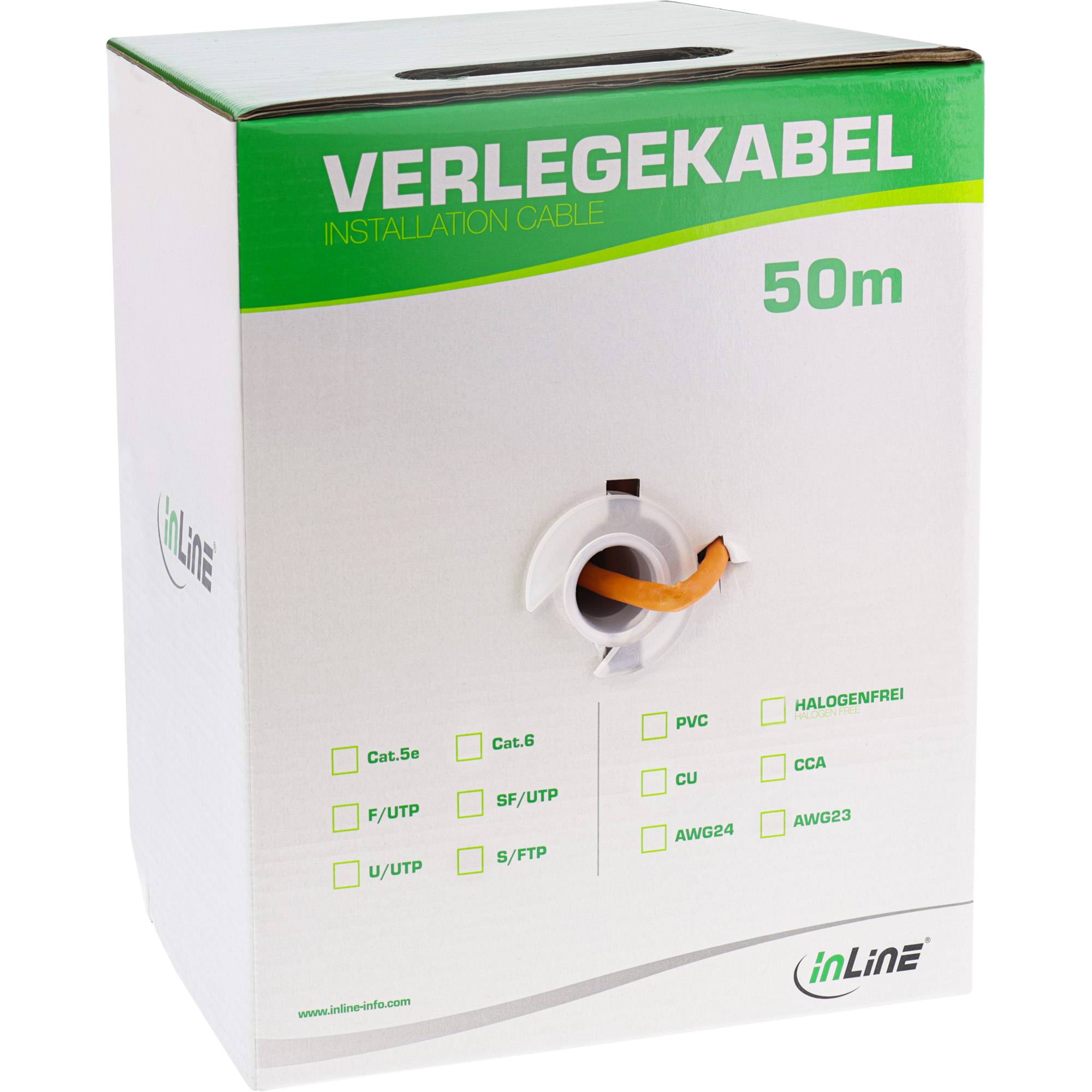 Kasten mit InLine Installationskabel mit der Bezeichnung „VERLEGEKABEL
