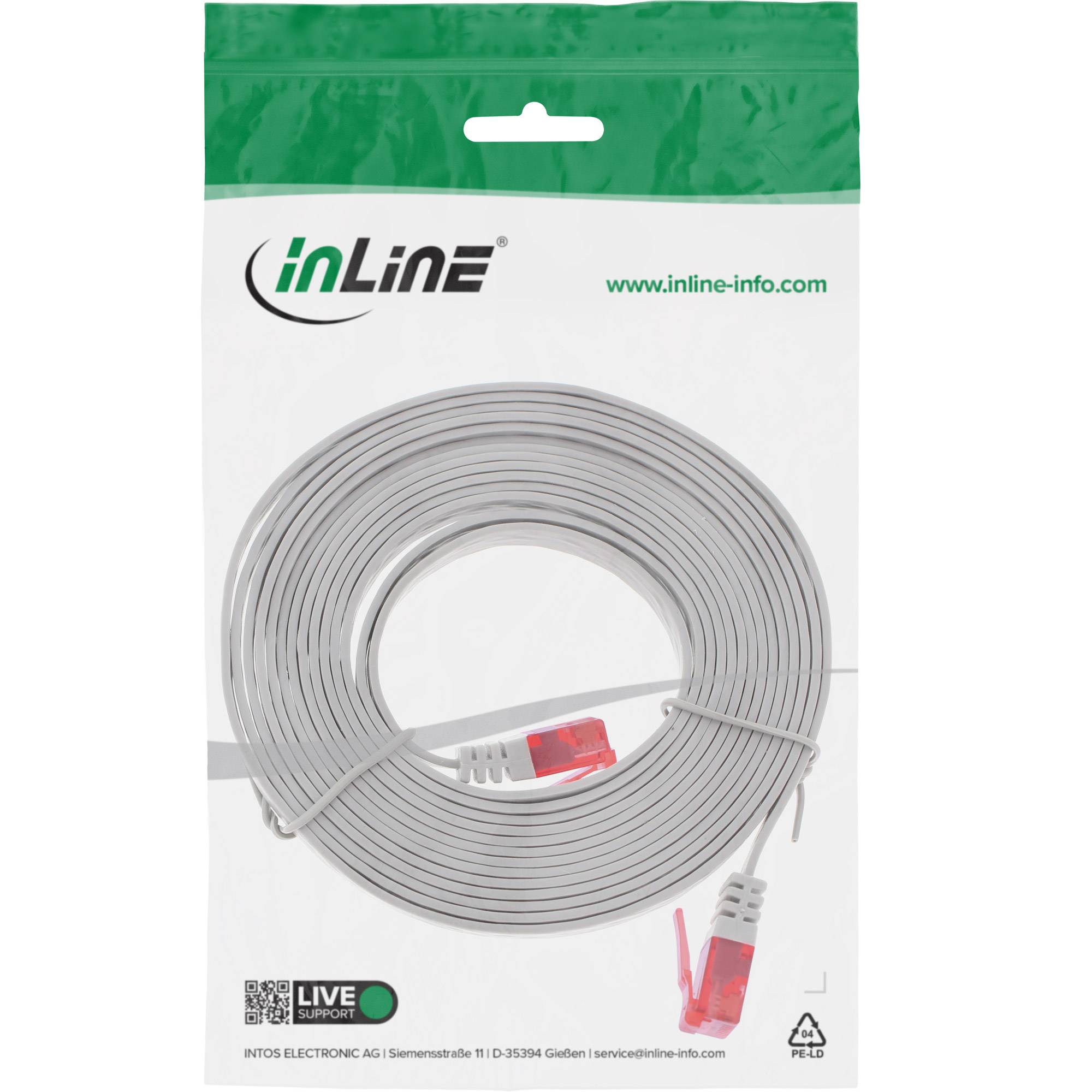 INLINE - Patchkabel flach - U/UTP - Cat.6 - grau - 1m