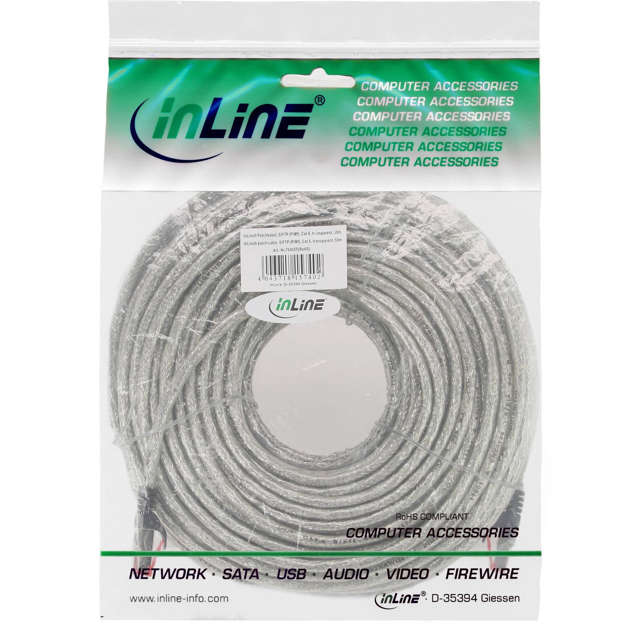 INLINE - Patchkabel - S/FTP (PiMf) - Cat.6 - 250MHz - PVC - Kupfer - transparent - 50m