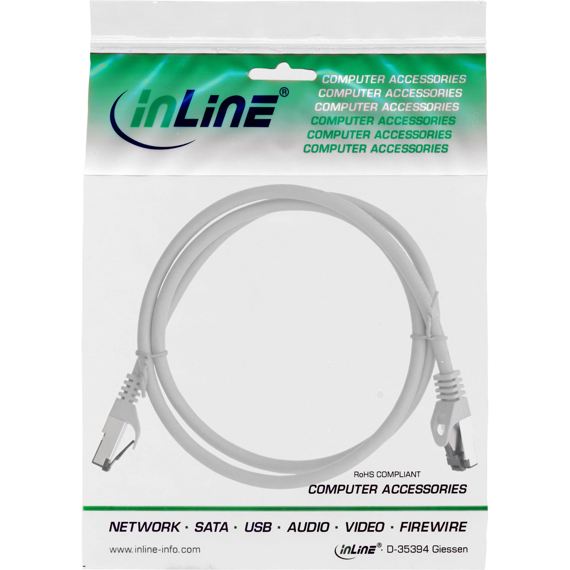 INLINE - Patchkabel - S/FTP (PiMf) - Cat.8.1 - 2000MHz - halogenfrei - grau - 0,5m