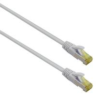 Zwei graue Ethernet-Kabel mit RJ45-Steckern auf einem einfachen weißen Hintergrund.
