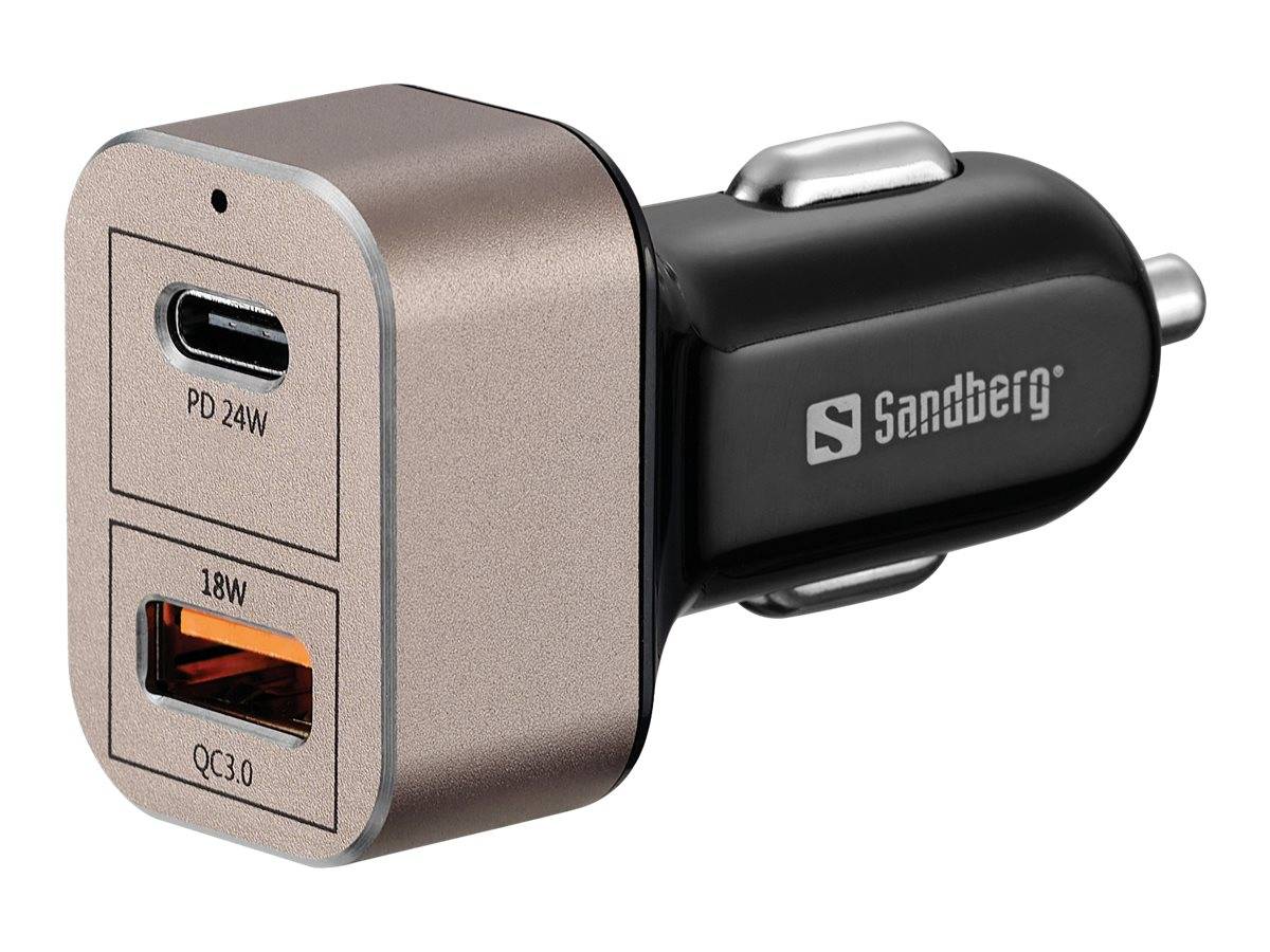 Sandberg - Auto-Netzteil - 24 Watt - 3 A - PD, QC 3.0 - 2 Ausgabeanschlussstellen (USB, USB-C)
