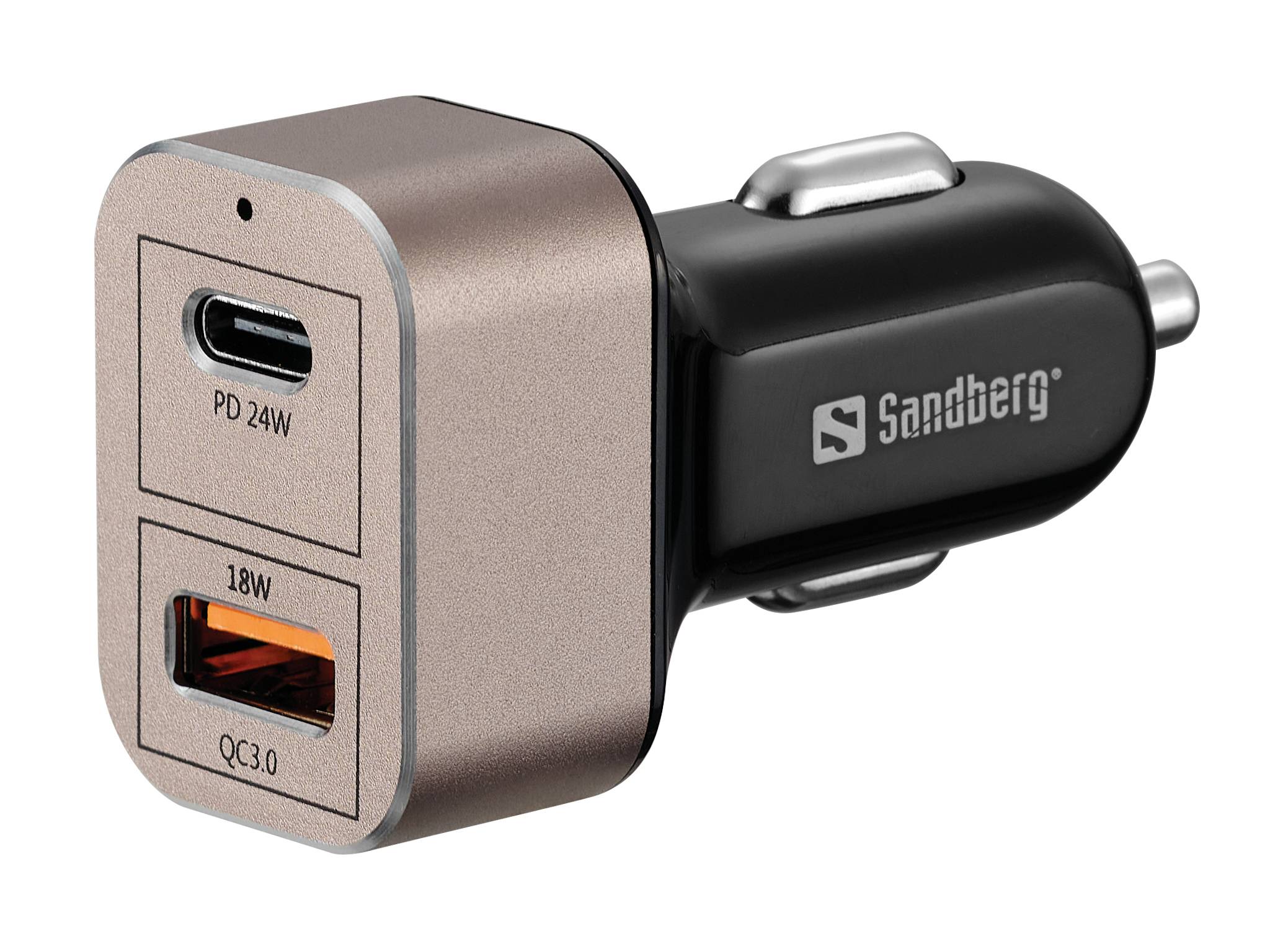 Sandberg - Auto-Netzteil - 24 Watt - 3 A - PD, QC 3.0 - 2 Ausgabeanschlussstellen (USB, USB-C)