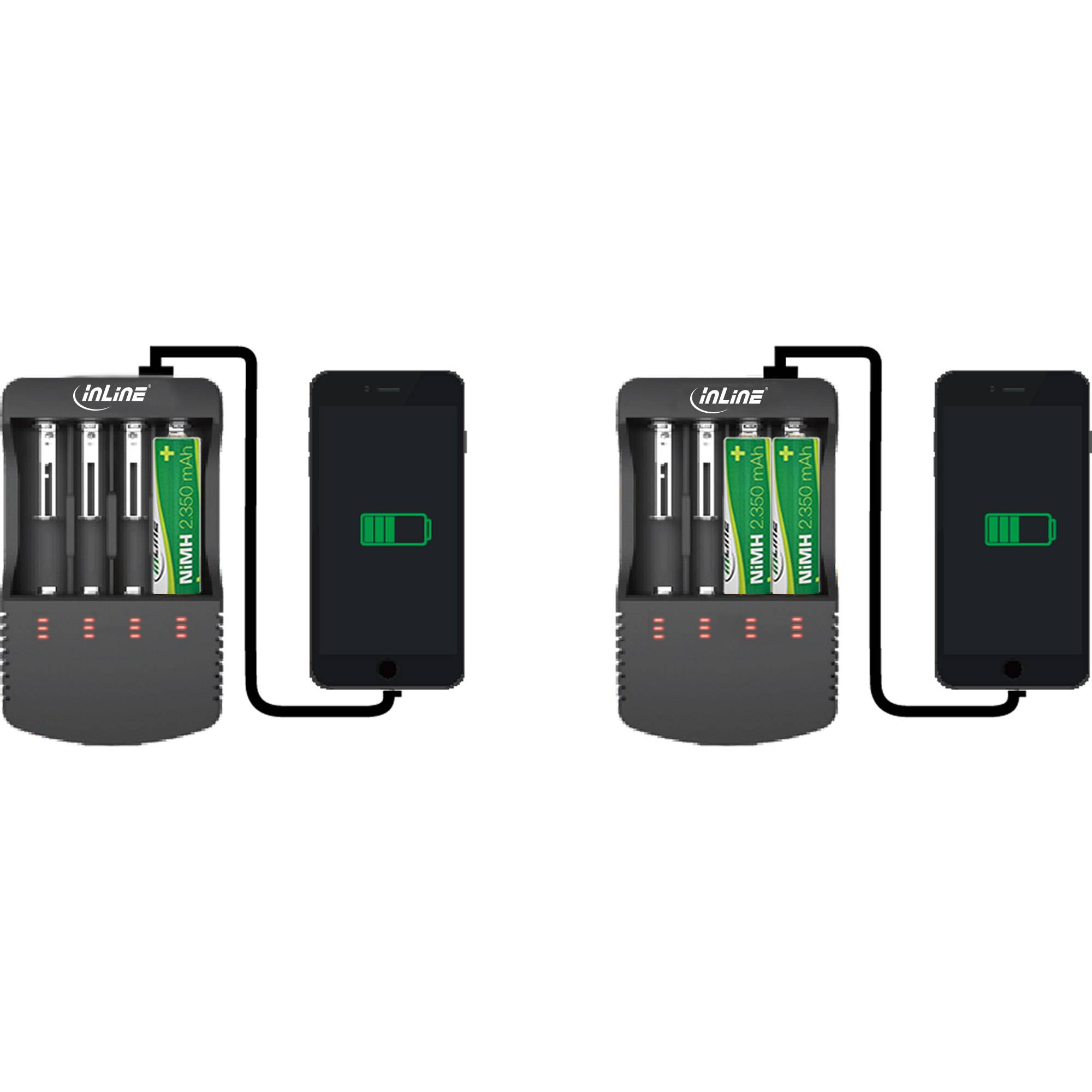 INLINE - Ladegerät für Lithium und NiCd+NiMH