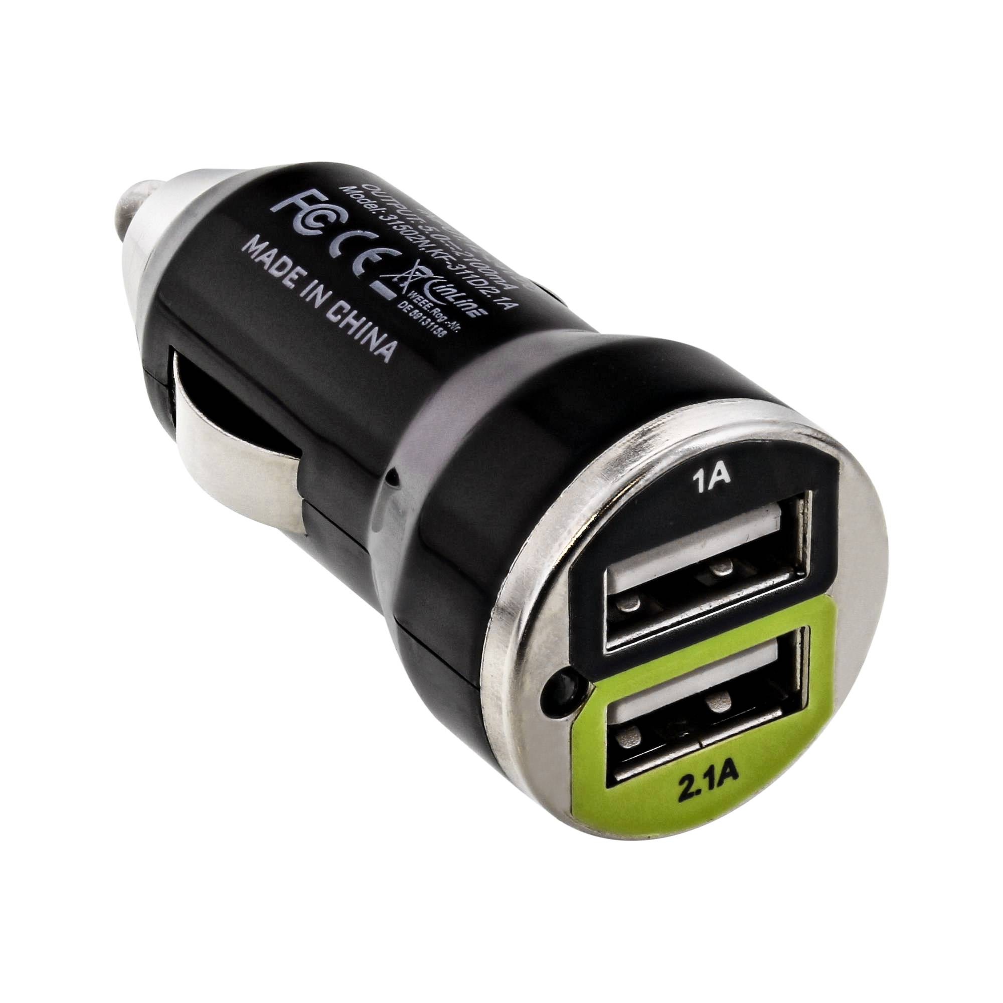 INLINE - USB DUAL+ KFZ-Ladeset - Stromadapter 1m Kabel - 12/24VDC zu 5V DC/2.1A