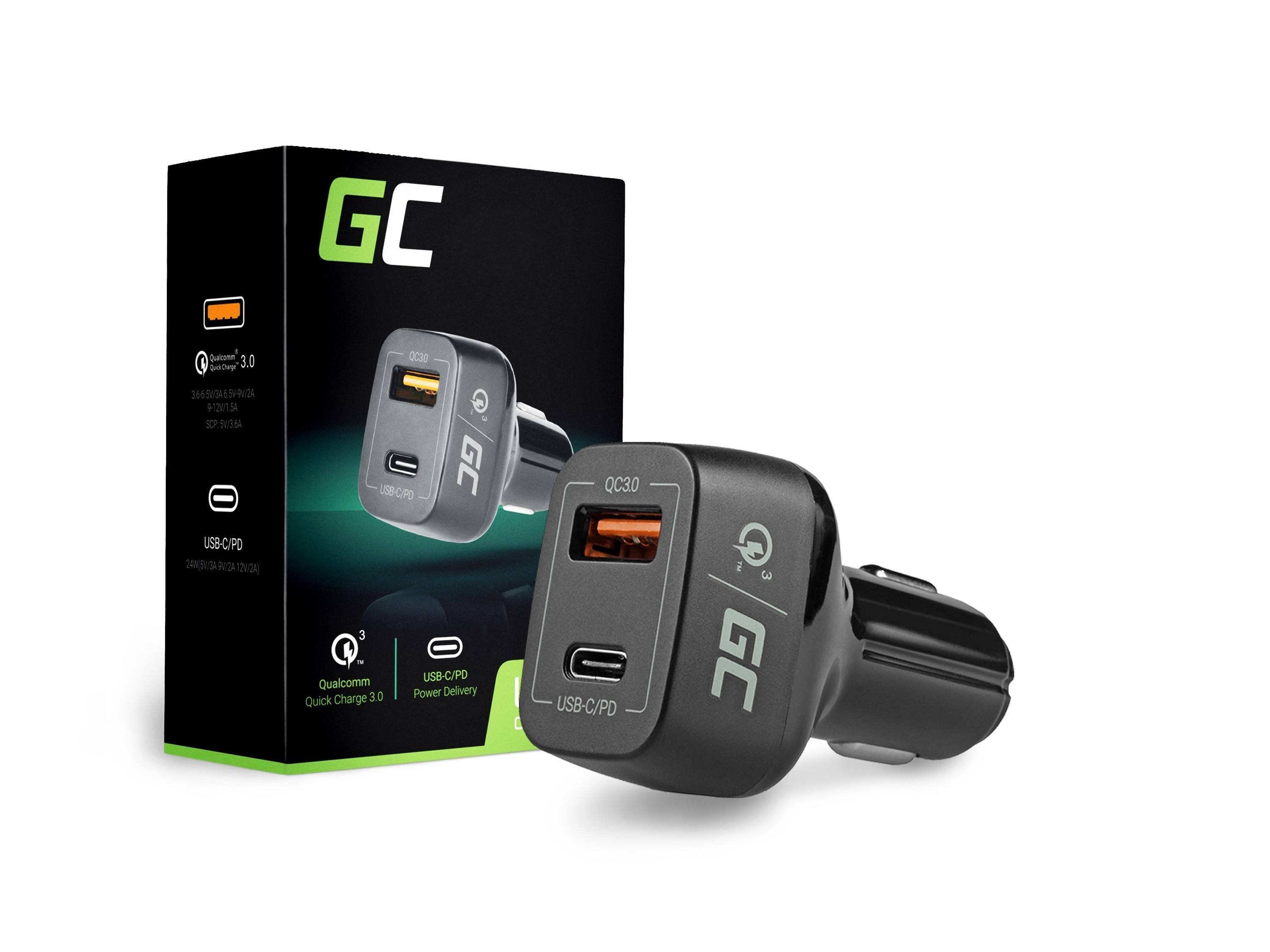 Green Cell 12/24V In-car Charger - USB & USB-C - Quick Charge - 42W