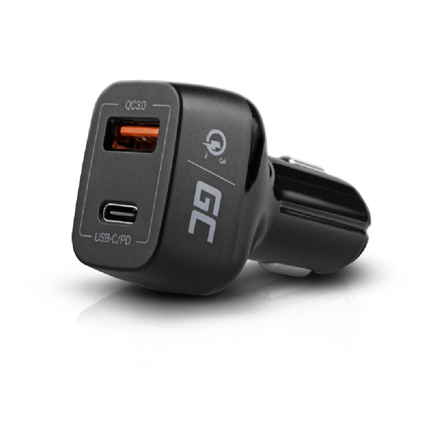 In-Car Charger USB-C Power Delivery + USB Auto-Ladegerät (mit 2 beleuchtete Ladeanschlüsse, USB Typ C + USB Quick Charge 3.0, mit Schnellladefunktio