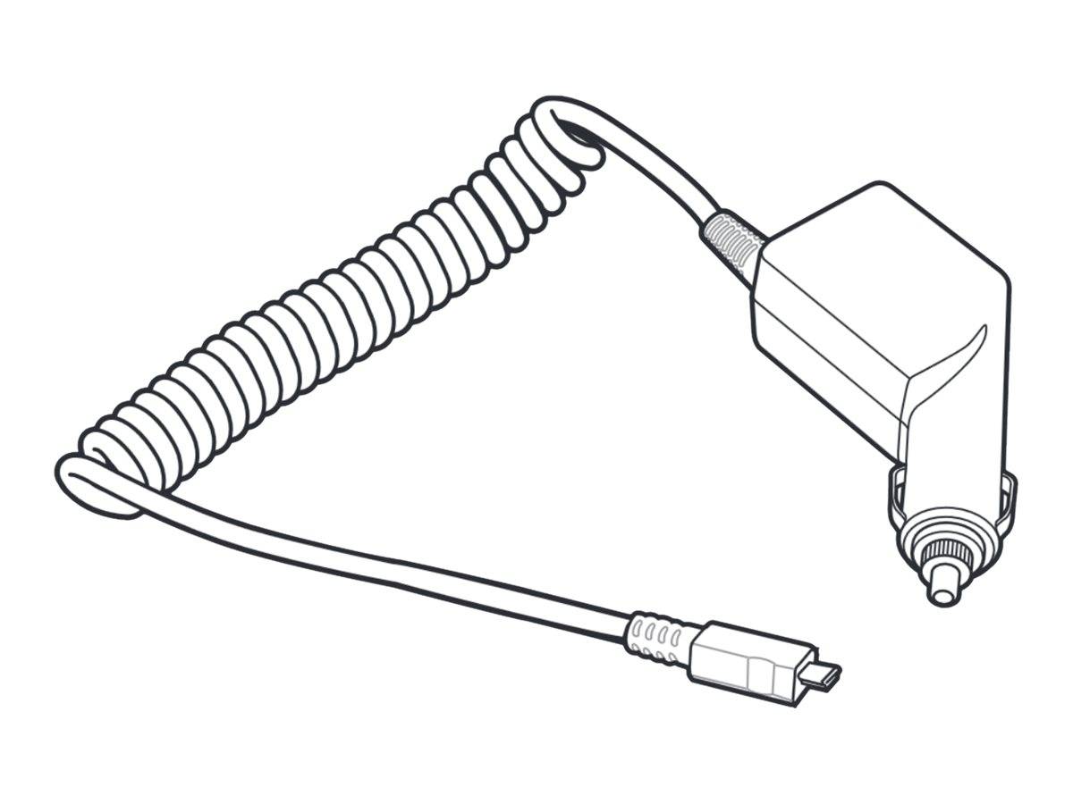 Illustration eines Autoladegers mit aufgewickeltem Kabel und Zigarettenanzünder-Stecker, der in einen USB-Anschluss endet.