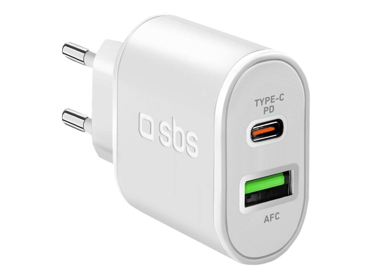SBS TETRPD20W 20-W-USB-A-USB-C-Wandladegerät Power Delivery – Weiß