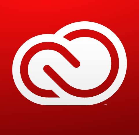 Weißes Adobe Creative Cloud-Logo auf rotem Hintergrund