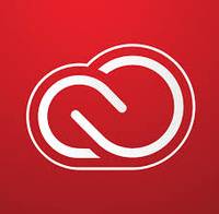 Weißes Adobe Creative Cloud Logo auf rotem Hintergrund.