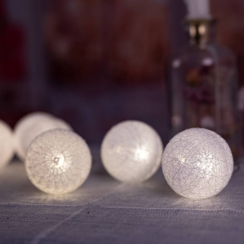 20er LED Lichterkette Geflecht Kugel Weihnachts Lampen Baumwolle X-MAS Deko weiß