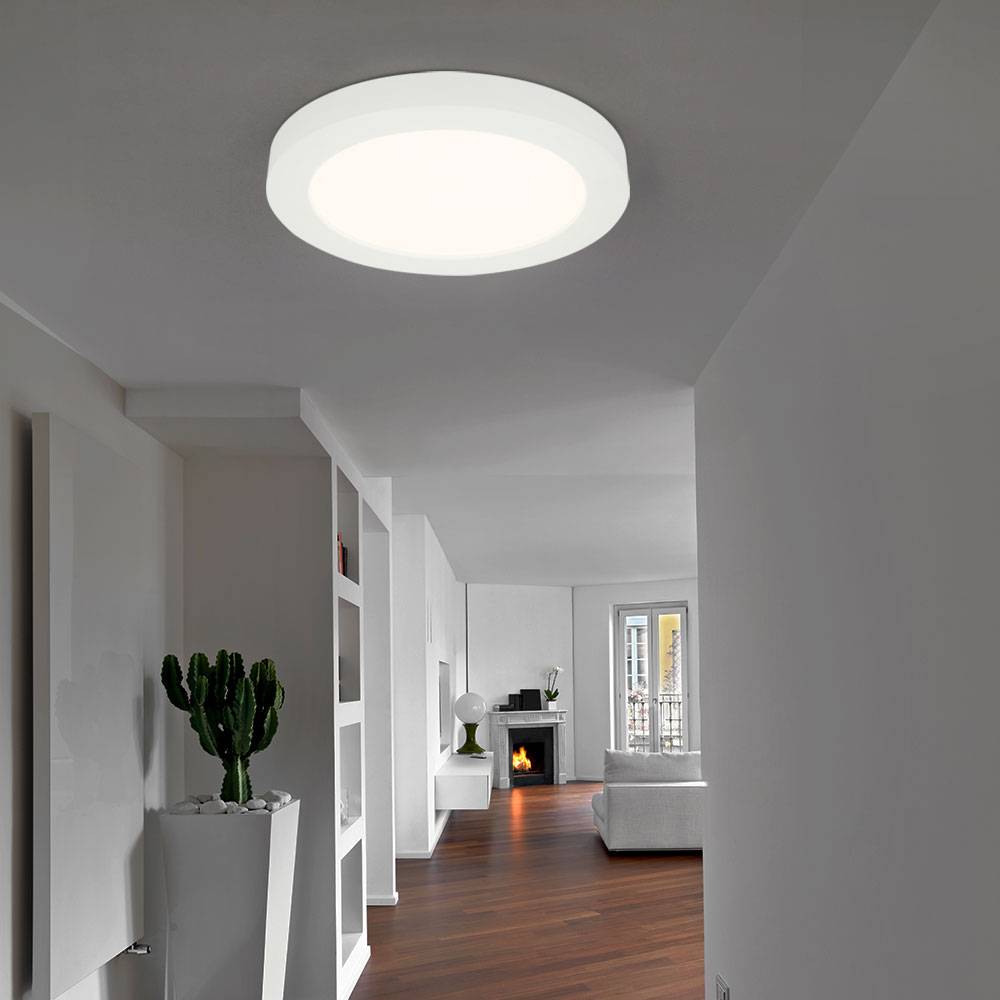 Deckenlampe LED Flurlampe Küchenleuchte Deckenleuchte weiß rund Wohnzimmerlampe, 24W 2100lm warmweiß, DxH 24,5 x 3,5 cm