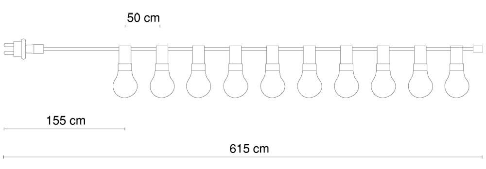 Lichterkette Terrassen Außen Beleuchtung Garten Party Beleuchtung Hänge Lampen bunt, 10x E27 25 Watt, L 615 cm