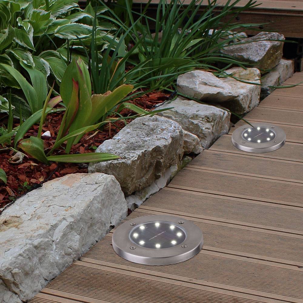 2x Solar Außen Spot Strahler Lampe Edelstahl Wasserfest OUTDOOR Weg-Beleuchtung Garten Terrasse Rasen Auffahrt Erdspieß Boden-Leuchte