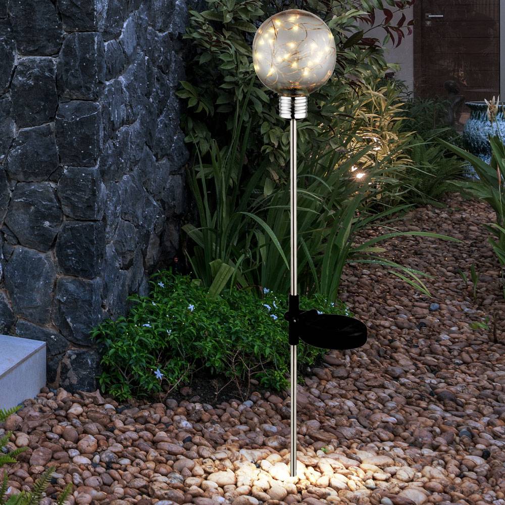 LED Solar Kugel Steck Lampe Garten Außen Beleuchtung Steckleuchte Wege Leuchte