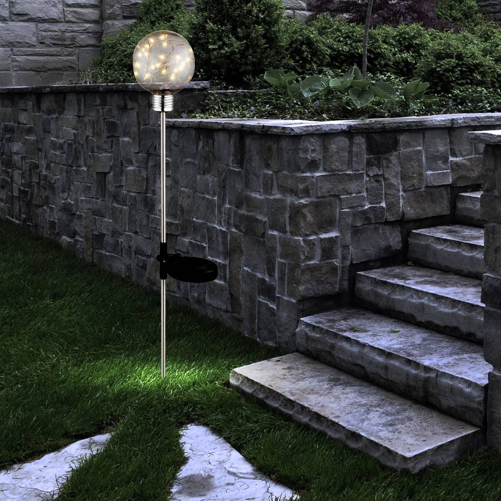 LED Solar Kugel Steck Lampe Garten Außen Beleuchtung Steckleuchte Wege Leuchte