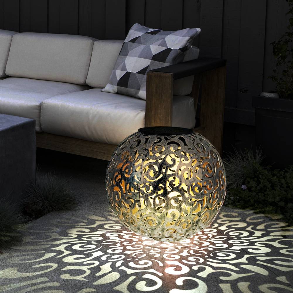 LED Solar Außen Leuchte Garten Weg Beleuchtung Kugel Steck Lampe Dekor Stanzungen