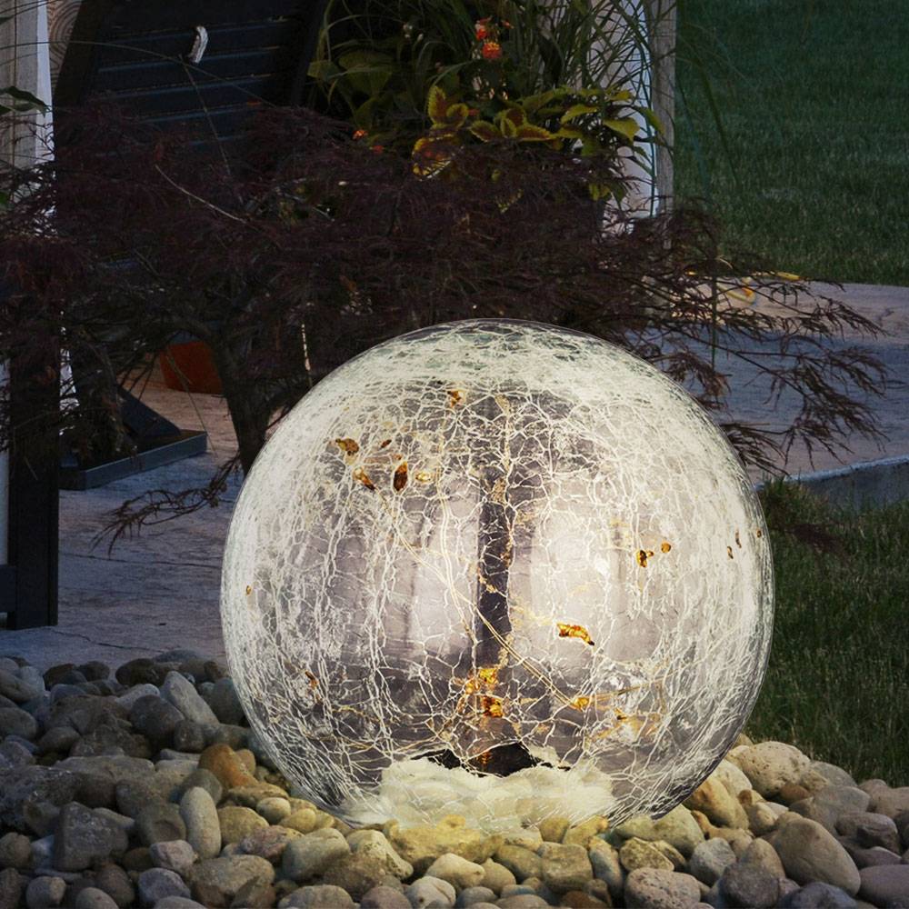 2er Set LED Außen Solar Steck Lampen Kugel Garten Erdspieß Glas Leuchten klar
