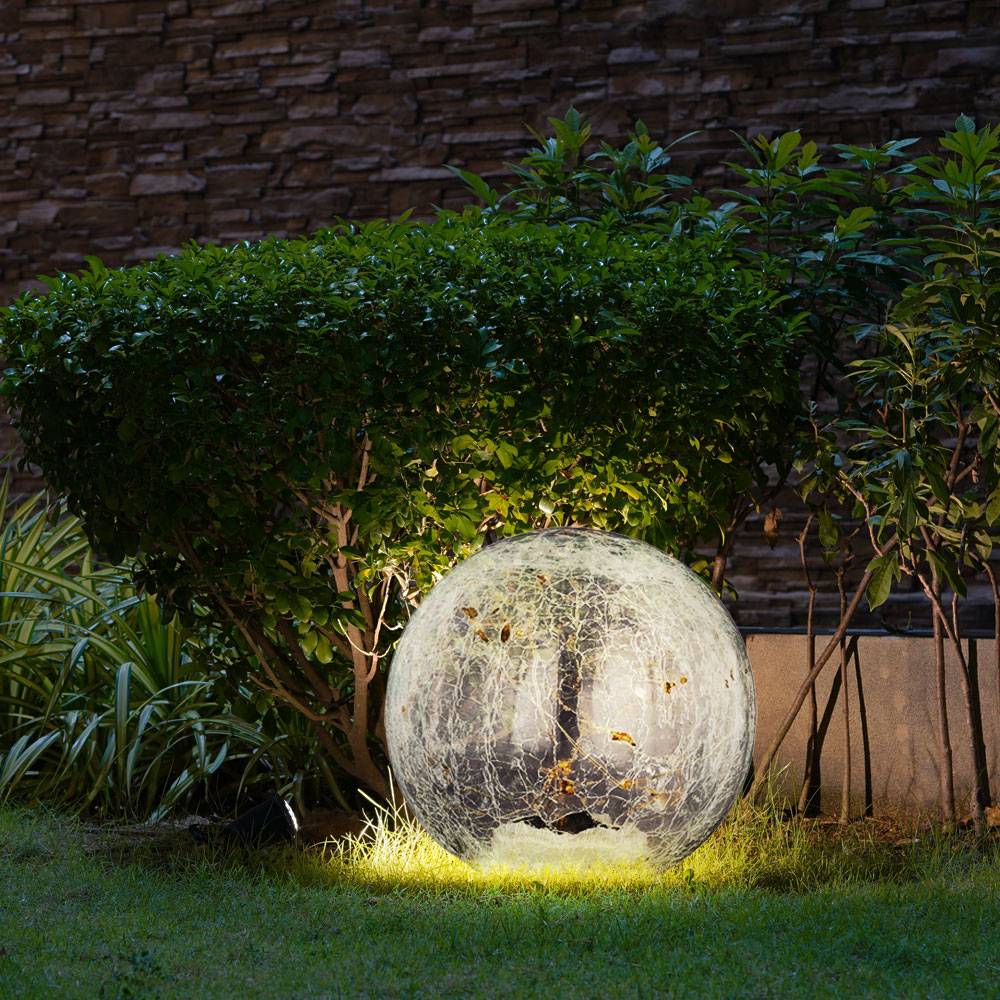 2er Set LED Außen Solar Steck Lampen Kugel Garten Erdspieß Glas Leuchten klar