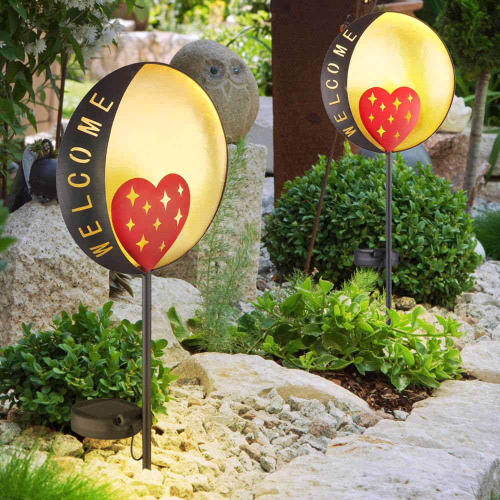 LED Solar Außen Leuchte Deko Steck Strahler Garten Terrassen Erdspieß Leuchte Welcome