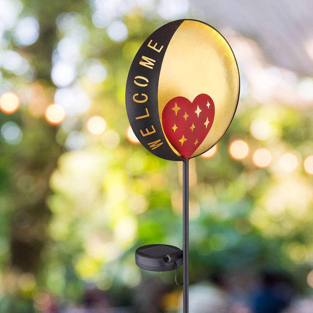 LED Solar Außen Leuchte Deko Steck Strahler Garten Terrassen Erdspieß Leuchte Welcome
