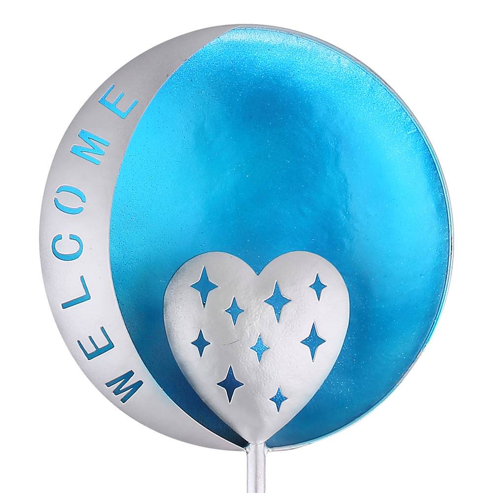 LED Solar Steck Lampe Außen Beleuchtung Dekor Stanzung Welcome Garten Leuchte blau silber