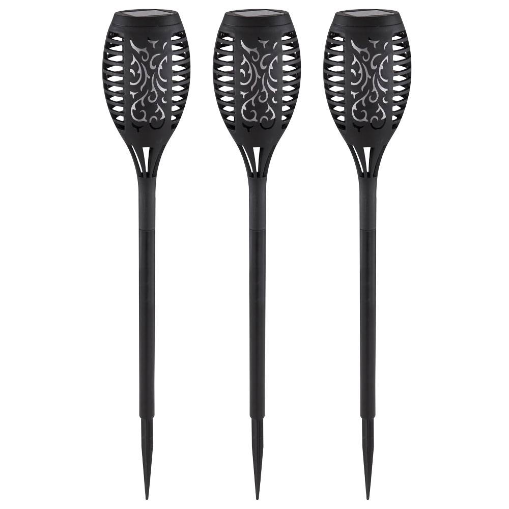 3er Set LED Solar Steck Leuchte schwarz Außen Garten Dekor Stanzungen Lampe Hof Strahler Erdspieß