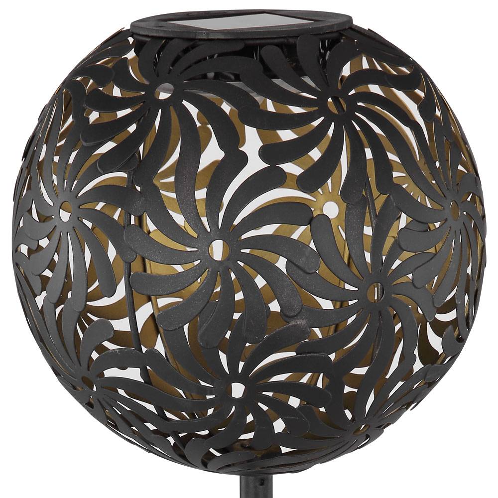 LED Solar Steck Leuchte Geflecht Kugel Garten Deko Erdspieß Lampe SCHWARZ GOLD