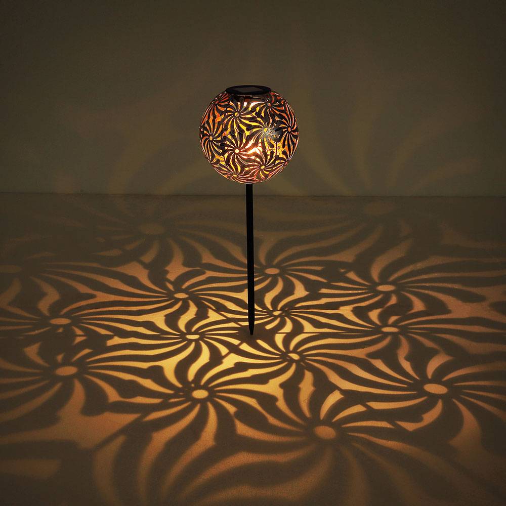 LED Außen Steck Leuchte SOLAR Deko Geflecht Kugel antik gold Garten Erdspieß Lampe