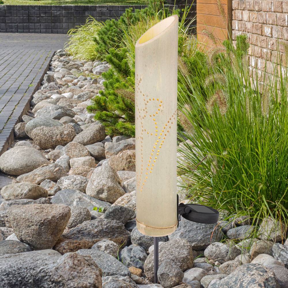 LED Solar Steck Leuchte Bambus Garten Deko Strahler Dekor Stanzungen Erdspieß Lampe grün