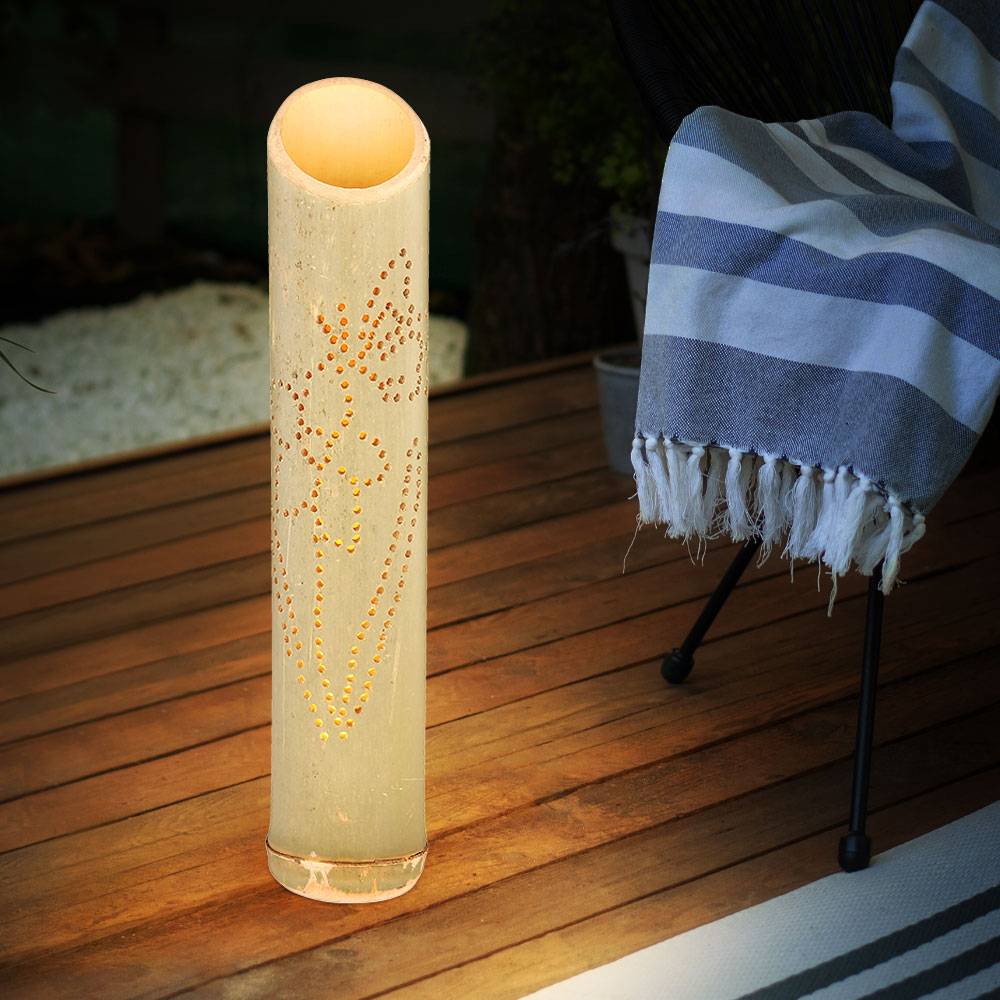 LED Solar Steck Leuchte Bambus Garten Deko Strahler Dekor Stanzungen Erdspieß Lampe grün