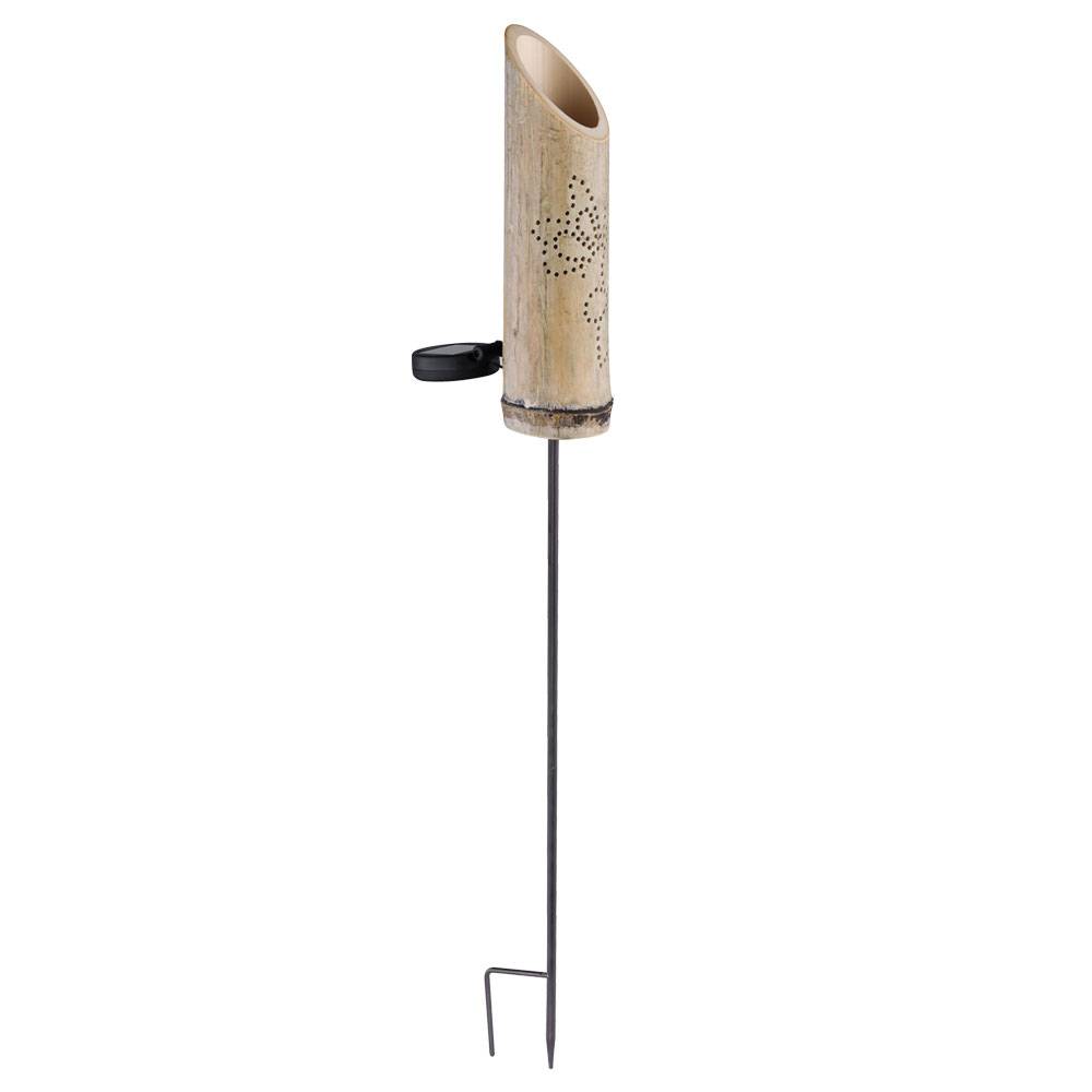 LED Solar Steck Leuchte Bambus Garten Deko Strahler Dekor Stanzungen Erdspieß Lampe grün