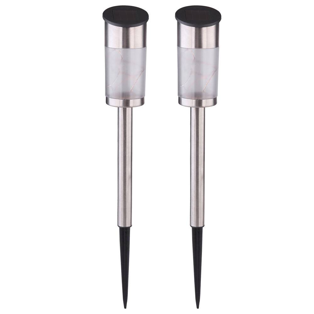 2x LED Solar Steck Lampen Lichterkette Edelstahl Balkon Erdspieß Garten Lampe silber