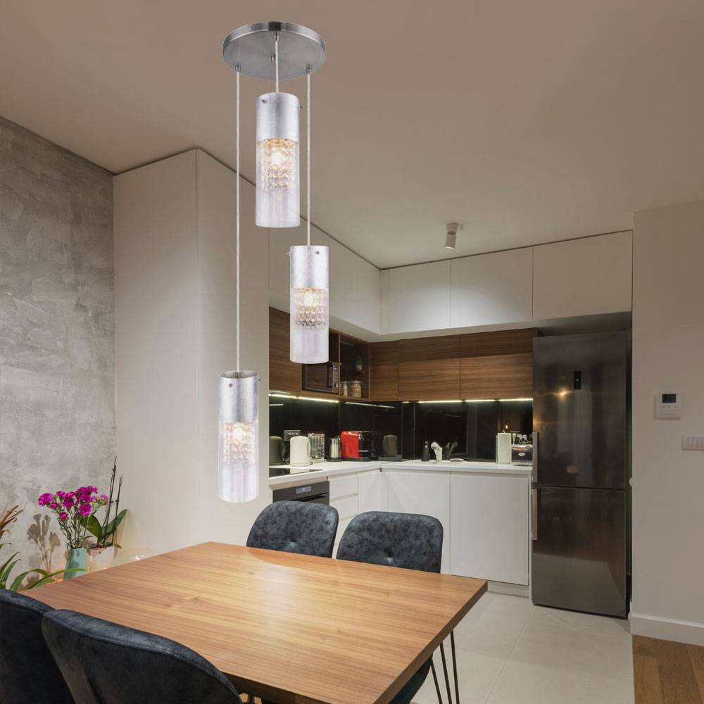 Pendelleuchte Fernbedienung Modern Glas Kristall Pendelleuchte Küche Hängelampe Esstisch Glas, dimmbar, Blattsilber, 3x RGB LED 9W 806Lm, DxH 30 x