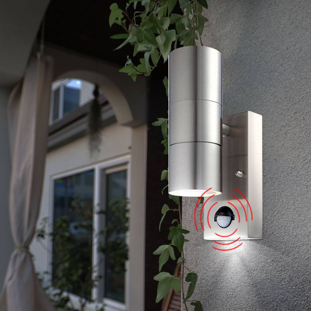 Außen Wand Lampe Park Bewegungsmelder Leuchte Glas Edelstahl Sensor Strahler