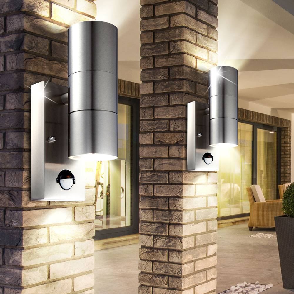 Außen Wand Lampe Park Bewegungsmelder Leuchte Glas Edelstahl Sensor Strahler