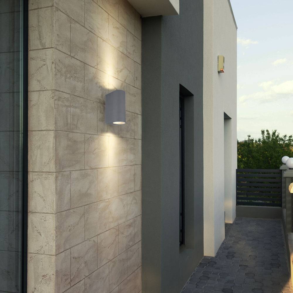 Wandleuchte Up & Down Wandstrahler GU10 Wandleuchte Außen anthrazit, IP44 Spritzwasserfest 2 flammig, Glas klar, 2x GU10 Fassungen, HxBxÜ 15x6,8x9,2