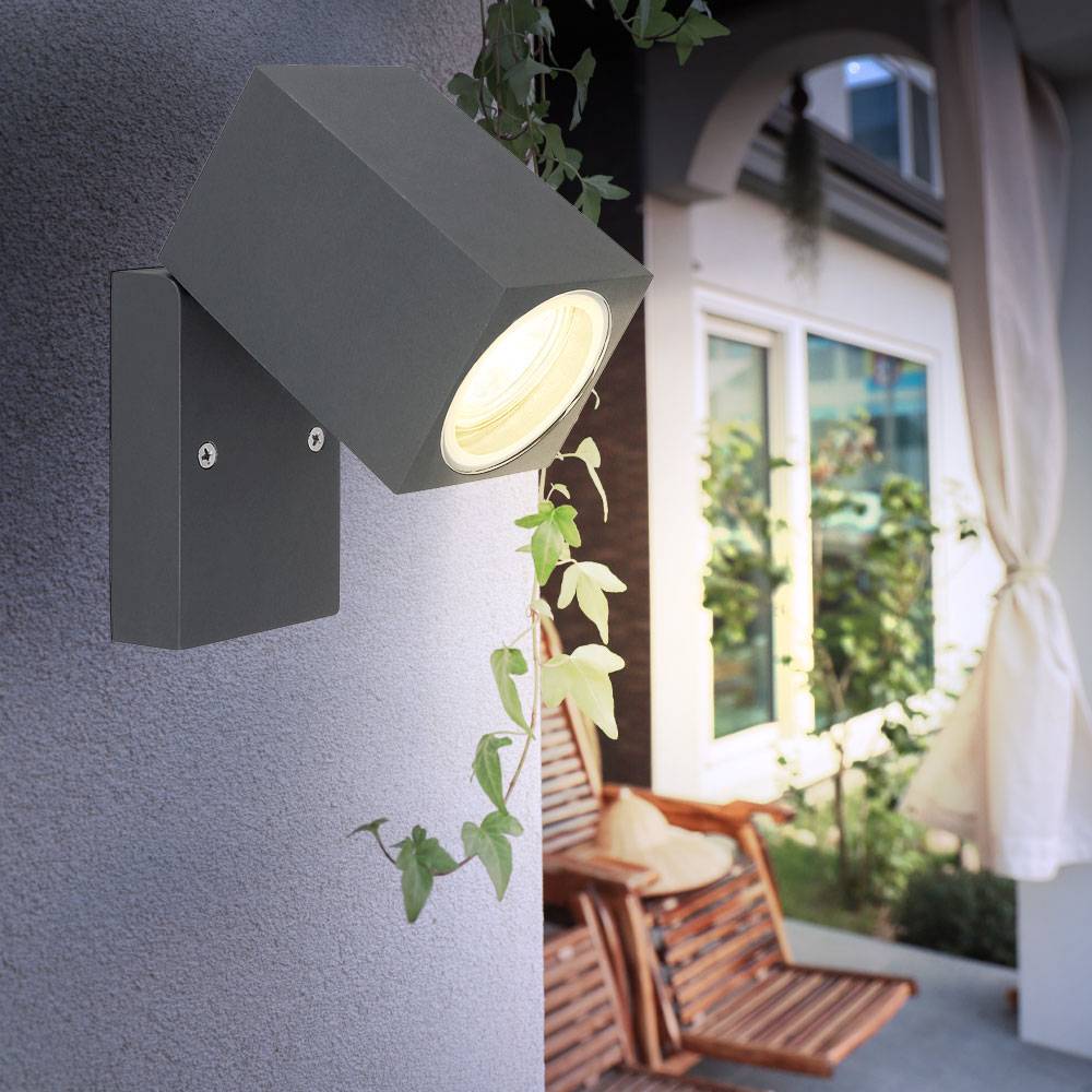 Außenleuchte Wandstrahler Gartenlampe Glas Fassadenleuchte anthrazit UP Wandleuchte mit beweglichem Spot, abwärts leuchtend, Aluminium Druckguss, 1x